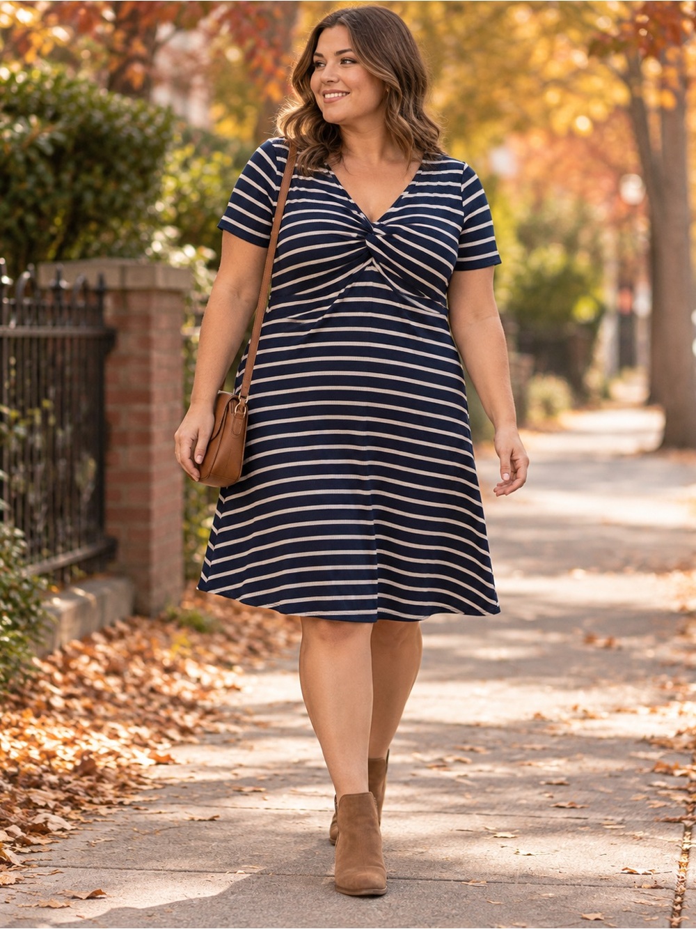 Torrid Navy Taupe Stripe Twist Front Rib Knit Skater Dress 2X 18/20 NWT